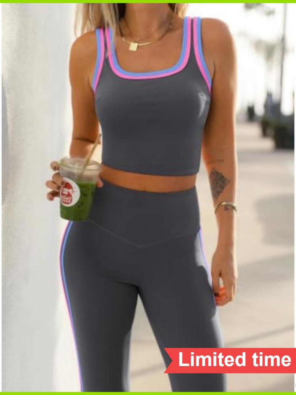 2 Piece Workout Sets Women Tank Top High Waist Legging Yoga Pilates Outfits - Picture 3 of 4
